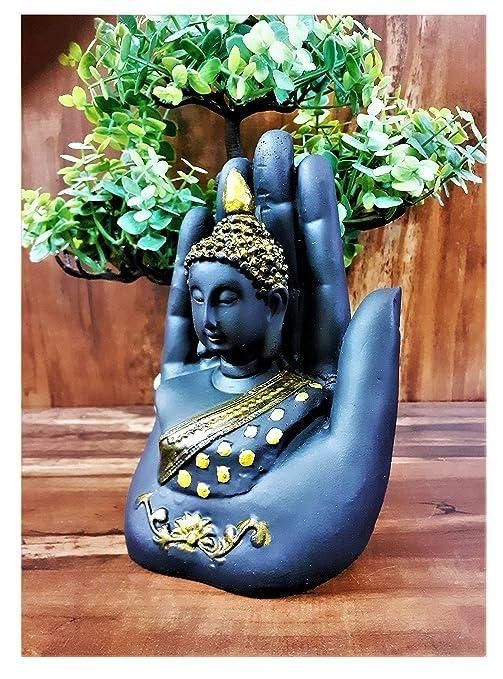 Black-Golden Handcrafted Meditating Palm Buddha Idol